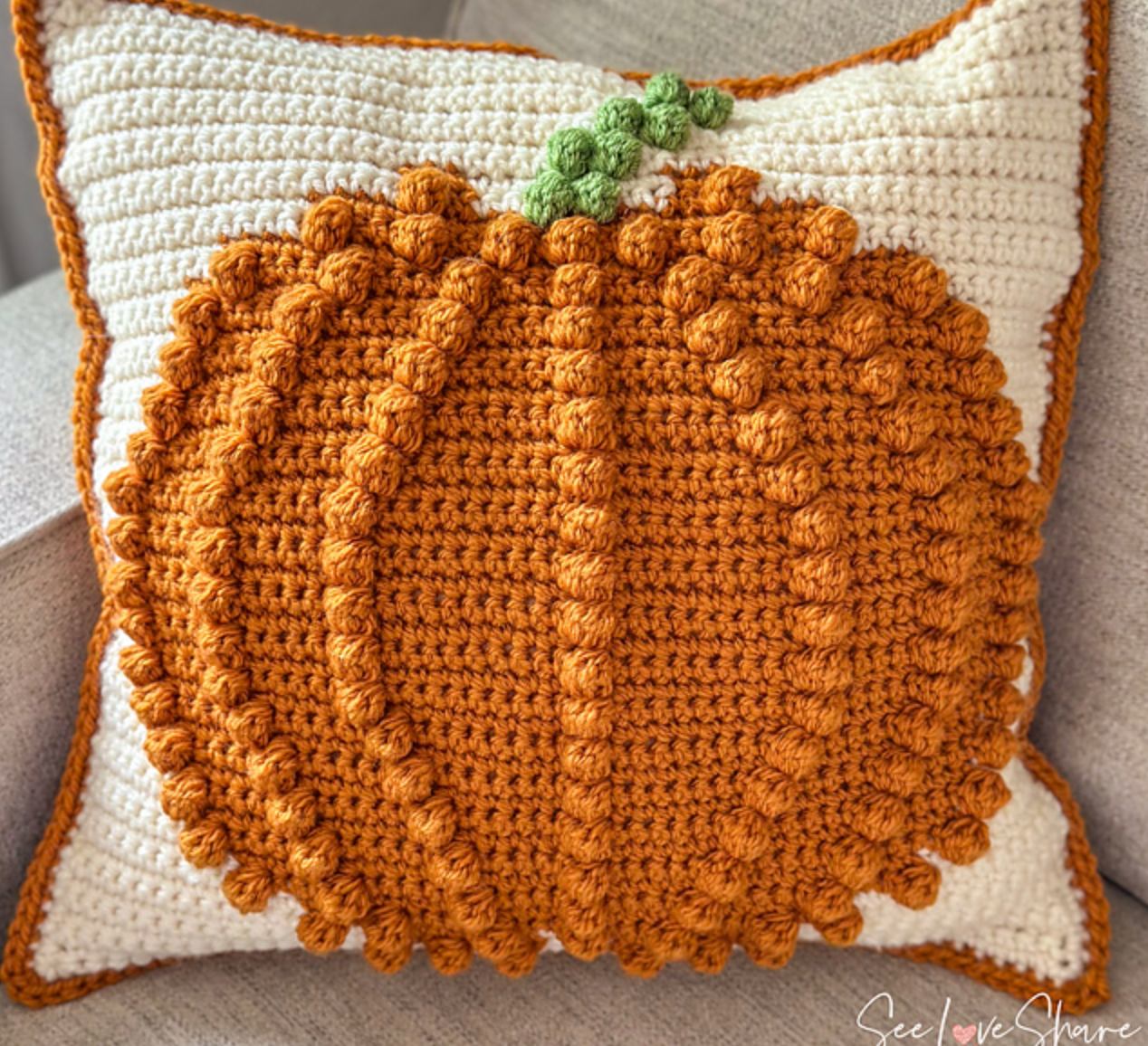 Crochet Bobble Stitch Pumpkin Pillow