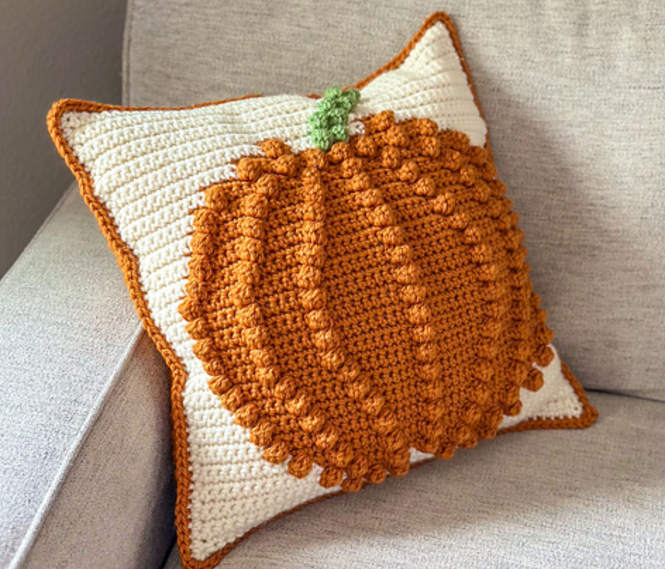 Crochet Bobble Stitch Pumpkin Pillow
