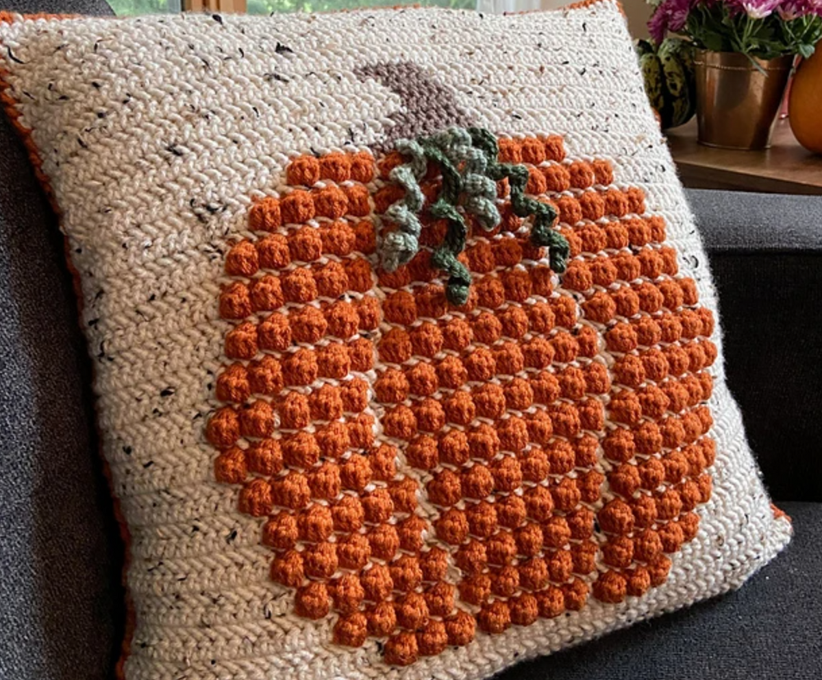 Crochet Bobble Stitch Pumpkin Pillow